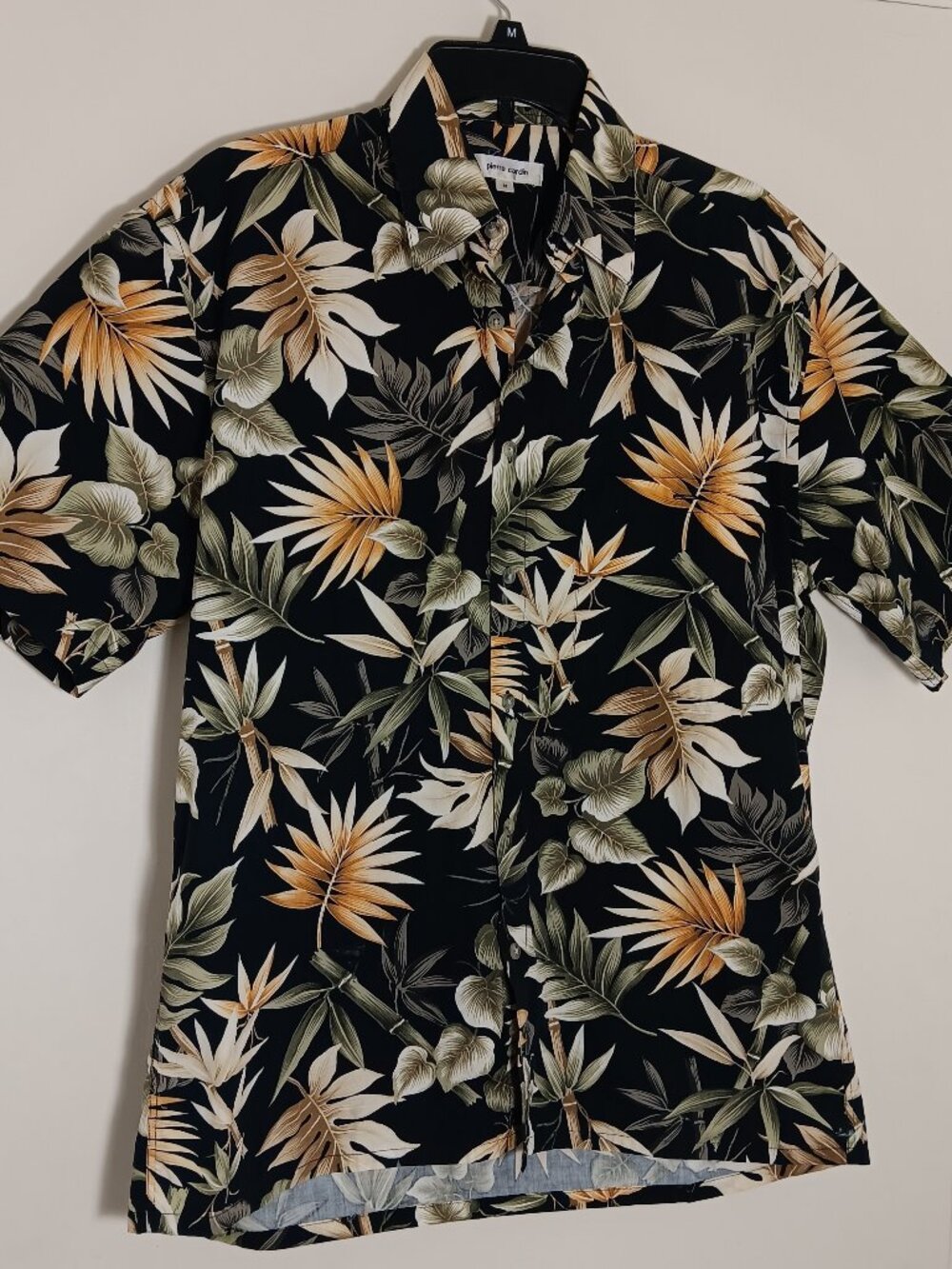 vintage pierre cardin Hawaiian shirt mens medium black tropical floral cotton